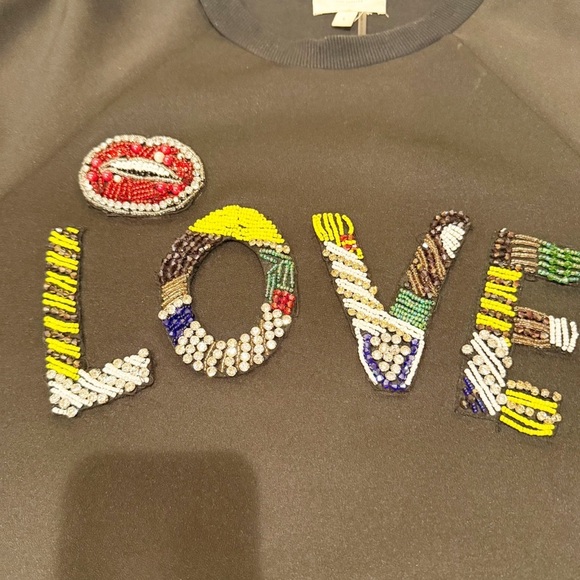 Grey Lab LOVE Beaded Short Sleeve Black Sweatshirt L - Picture 9 of 10